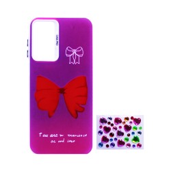 Capa Duro Designer com Pedras Adesivas separadas para Samsung Galaxy A14 4G/5G Roxo Capa Duro Designer com Pedras Adesivas separadas para Samsung Galaxy A14 4G/5G Roxo